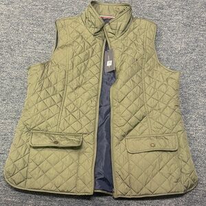Tommy Hilfiger Quilted Sage Green Vest with Flap Pockets women’s XL